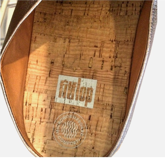 FitFlop Kys Bronze Size 9 Women Leather Crisscross Cork Slide Sandals EU 41 UK 7 - Picture 8 of 10